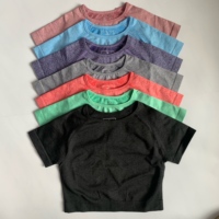 Damskie bezszwowe majtki rękaw krótki Top koszulki do jogi Slim Fit Running t-shirty do ćwiczeń koszulki treningowe dla kobiet Gym Sport kolarstwo 1